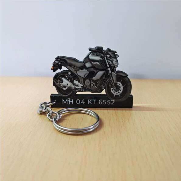 Customized Yamaha FZ-FI V3 Metallic Black Colorful Bike Shape Gel Number Plate Keychain