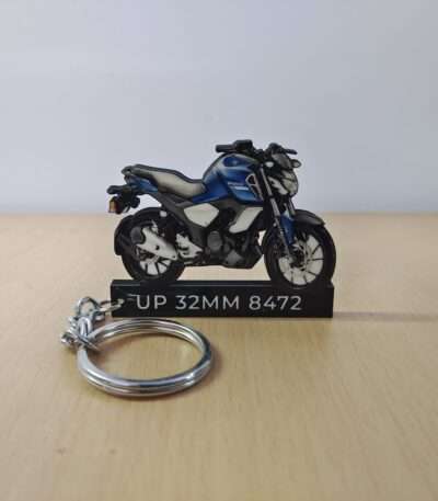Customized Yamaha FZ S FI Dark Matte Blue Colorful Bike Shape Gel Number Plate Keychain