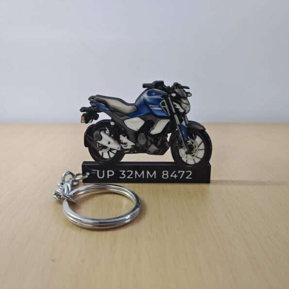 Customized Yamaha FZ S FI Dark Matte Blue Colorful Bike Shape Gel Number Plate Keychain