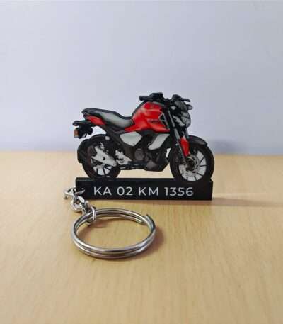 Customized Yamaha FZ S FI Matte Red Colorful Bike Shape Gel Number Plate Keychain
