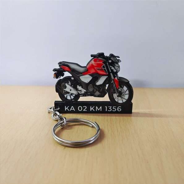 Customized Yamaha FZ S FI Matte Red Colorful Bike Shape Gel Number Plate Keychain