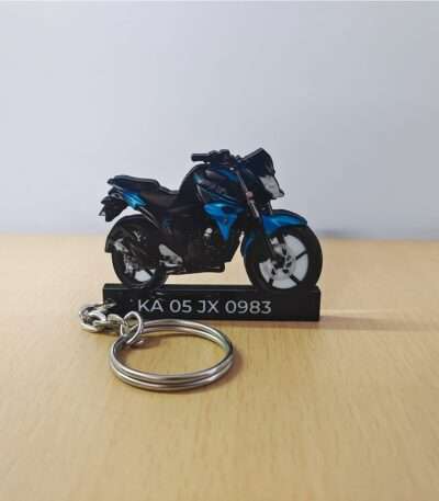 Customized Yamaha FZ-S FI V2 Astral Blue Colorful Bike Shape Gel Number Plate Keychain