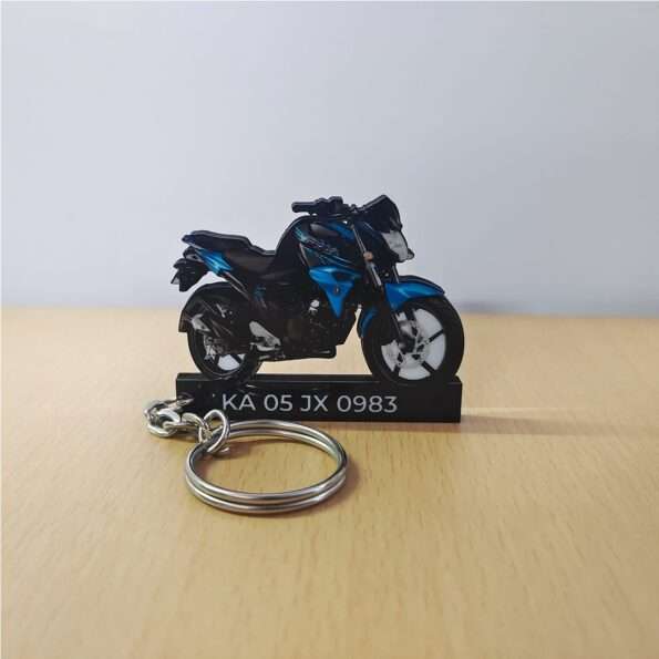 Customized Yamaha FZ-S FI V2 Astral Blue Colorful Bike Shape Gel Number Plate Keychain