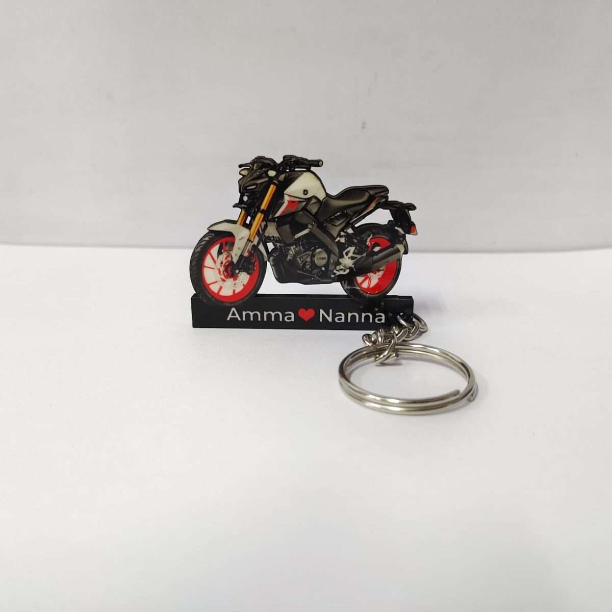 Customized Yamaha MT 15 V2 Ice Fluo-Vermillion Colorful Bike Shape Gel Number Plate Keychain (2)