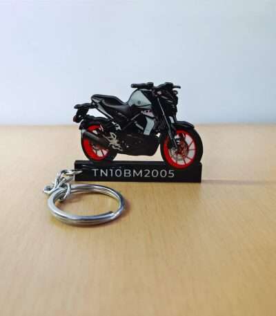 Customized Yamaha MT 15 V2 Ice Fluo-Vermillion Colorful Bike Shape Gel Number Plate Keychain