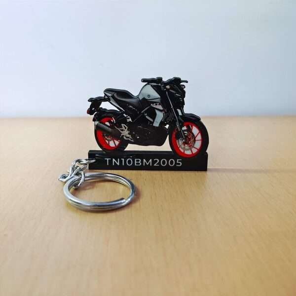 Customized Yamaha MT 15 V2 Ice Fluo-Vermillion Colorful Bike Shape Gel Number Plate Keychain