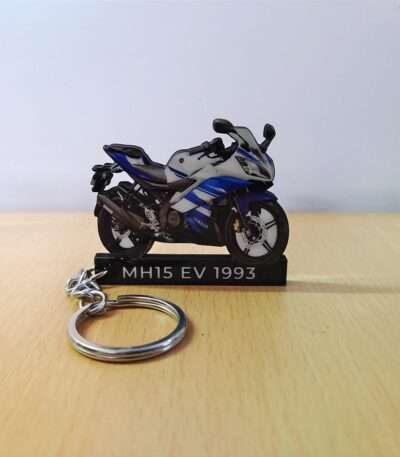 Customized Yamaha R15 V2 Racing Blue Colorful Bike Shape Gel Number Plate Keychain