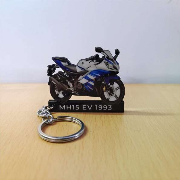 Customized Yamaha R15 V2 Racing Blue Colorful Bike Shape Gel Number Plate Keychain