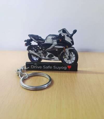Customized Yamaha R15 V4 Metallic Grey Colorful Bike Shape Gel Number Plate Keychain