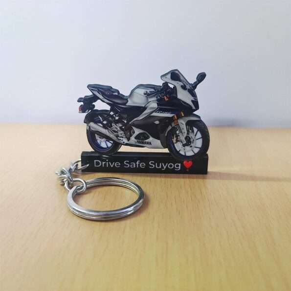 Customized Yamaha R15 V4 Metallic Grey Colorful Bike Shape Gel Number Plate Keychain