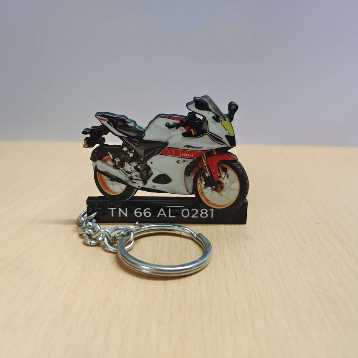 Customized Yamaha R15 V4 World GP 60th Anniversary Edition Colorful Bike Shape Gel Number Plate Keychain