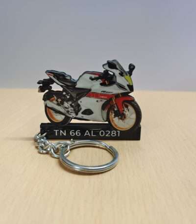Customized Yamaha R15 V4 World GP 60th Anniversary Edition Colorful Bike Shape Gel Number Plate Keychain