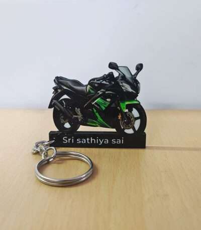 Customized Yamaha YZF R15S Spark Green Colorful Bike Shape Gel Number Plate Keychain