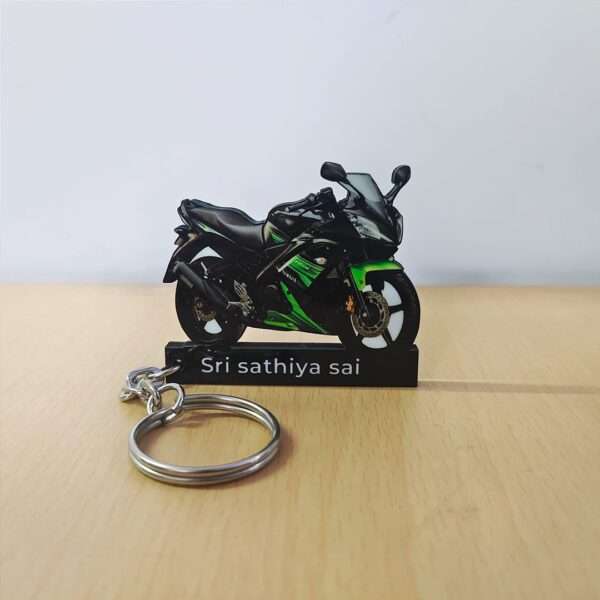 Customized Yamaha YZF R15S Spark Green Colorful Bike Shape Gel Number Plate Keychain