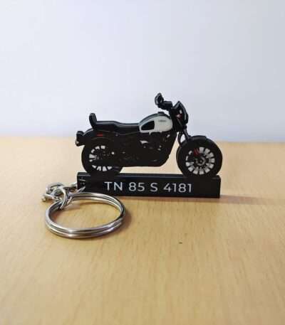Customized Yezdi Roadster Glacial White Colorful Bike Shape Gel Number Plate Keychain