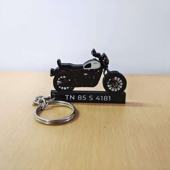 Customized Yezdi Roadster Glacial White Colorful Bike Shape Gel Number Plate Keychain