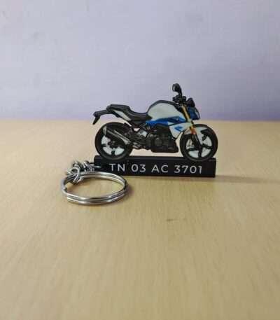 Customized BMW G 310 R White Colorful Bike Shape Gel Number Plate Keychain