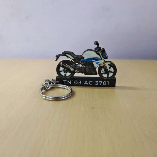 Customized BMW G 310 R White Colorful Bike Shape Gel Number Plate Keychain
