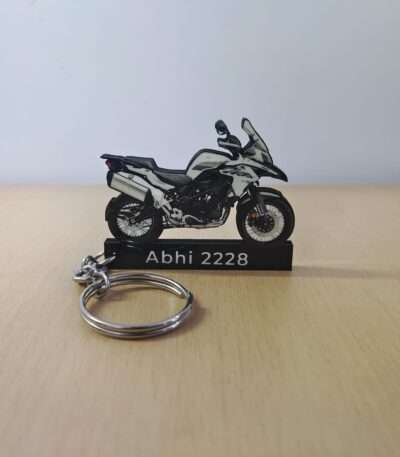 Customized Benelli TRK 502X White Colorful Bike Shape Gel Number Plate Keychain