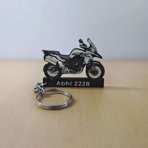 Customized Benelli TRK 502X White Colorful Bike Shape Gel Number Plate Keychain