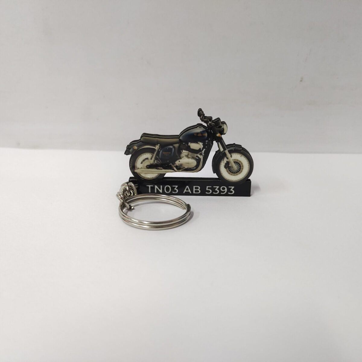 Customized Jawa 42 Nebula Blue Colorful Bike Shape Gel Number Plate Keychain