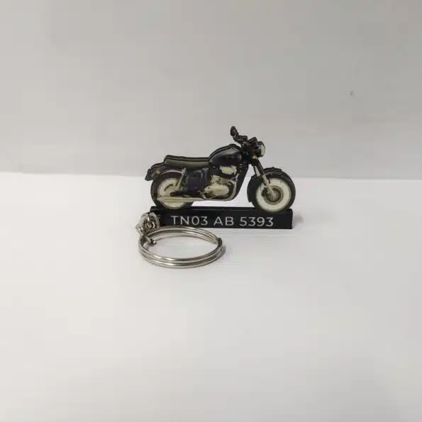 Customized Jawa 42 Nebula Blue Colorful Bike Shape Gel Number Plate Keychain