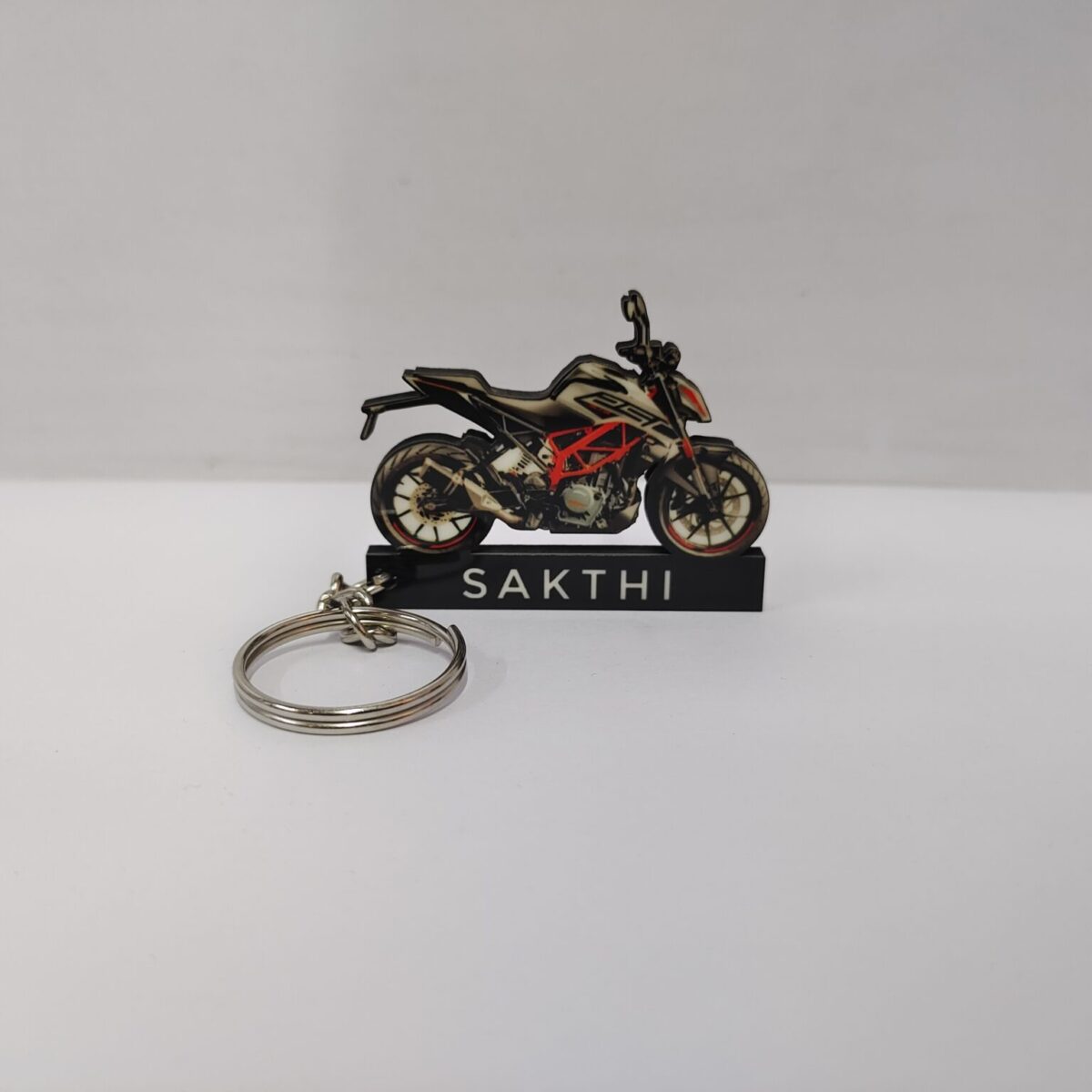 Customized KTM 250 Duke (2021) Silver Metallic Colorful Bike Shape Gel Number Plate Keychain