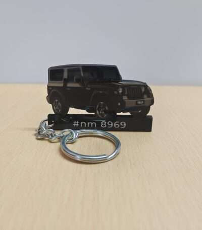 Customized Mahindra Thar Napoli Black Colorful Car Shape Gel Number Plate Keychain