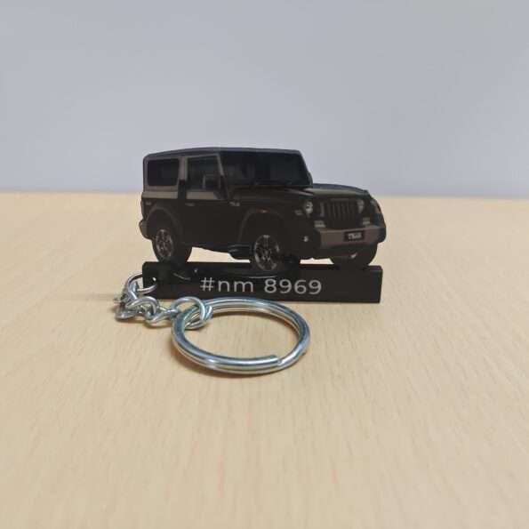 Customized Mahindra Thar Napoli Black Colorful Car Shape Gel Number Plate Keychain