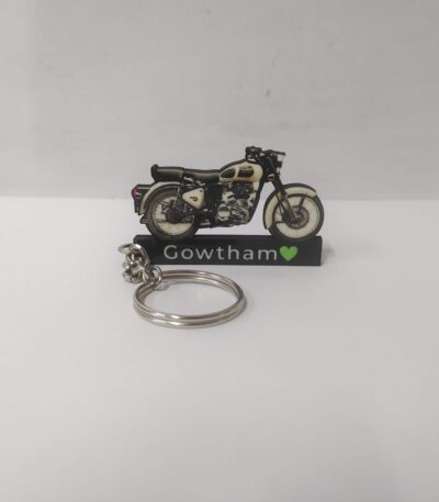 Customized Royal Enfield Classic 350 Ash White Colorful Bike Shape Gel Number Plate Keychain