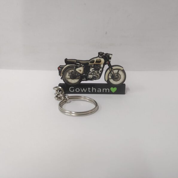 Customized Royal Enfield Classic 350 Ash White Colorful Bike Shape Gel Number Plate Keychain