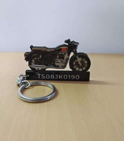Customized Royal Enfield Classic Reborn 350 Halcyon Black Colorful Bike Shape Gel Number Plate Keychain