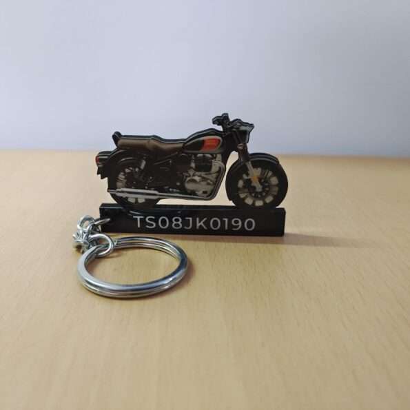Customized Royal Enfield Classic Reborn 350 Halcyon Black Colorful Bike Shape Gel Number Plate Keychain