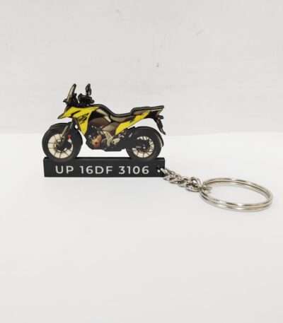 Customized Suzuki V-Strom SX Champion Yellow No 2 Colorful Bike Shape Gel Number Plate Keychain