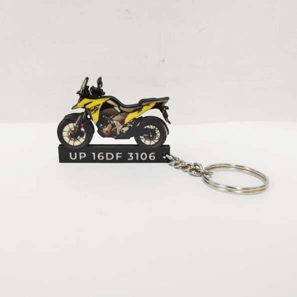 Customized Suzuki V-Strom SX Champion Yellow No 2 Colorful Bike Shape Gel Number Plate Keychain