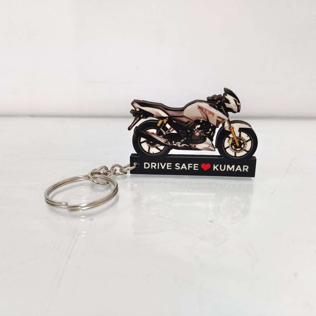 Customized TVS Apache RTR 180 2V BS6 Pearl White Colorful Bike Shape Gel Number Plate Keychain