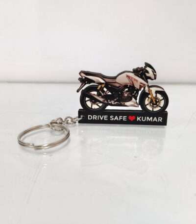 Customized TVS Apache RTR 180 2V BS6 Pearl White Colorful Bike Shape Gel Number Plate Keychain