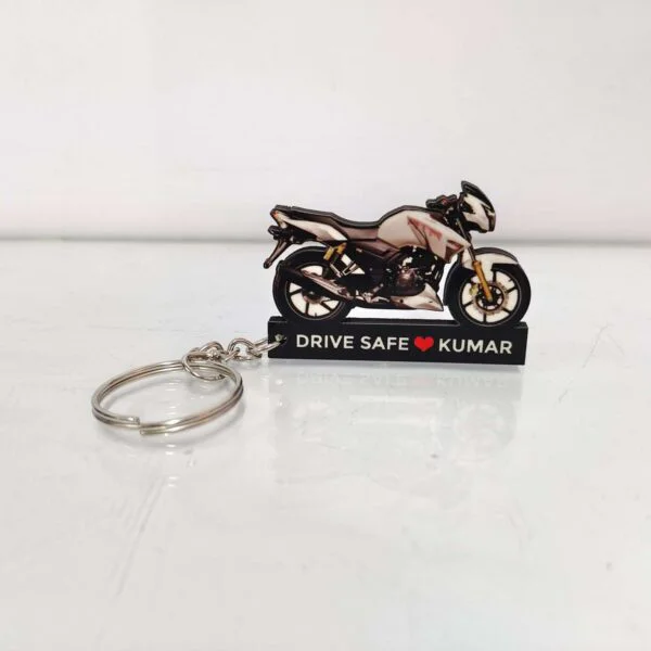 Customized TVS Apache RTR 180 2V BS6 Pearl White Colorful Bike Shape Gel Number Plate Keychain