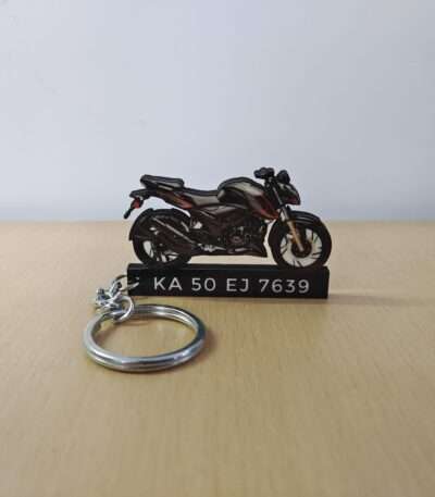 Customized TVS Apache RTR 200 4V Gloss Black Colorful Bike Shape Gel Number Plate Keychain