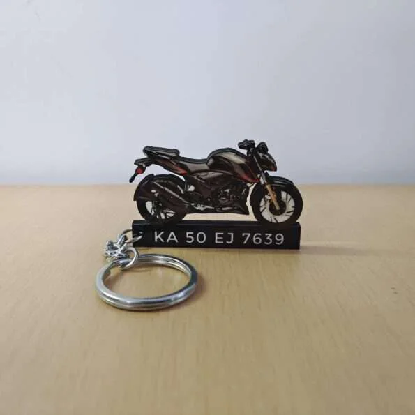 Customized TVS Apache RTR 200 4V Gloss Black Colorful Bike Shape Gel Number Plate Keychain