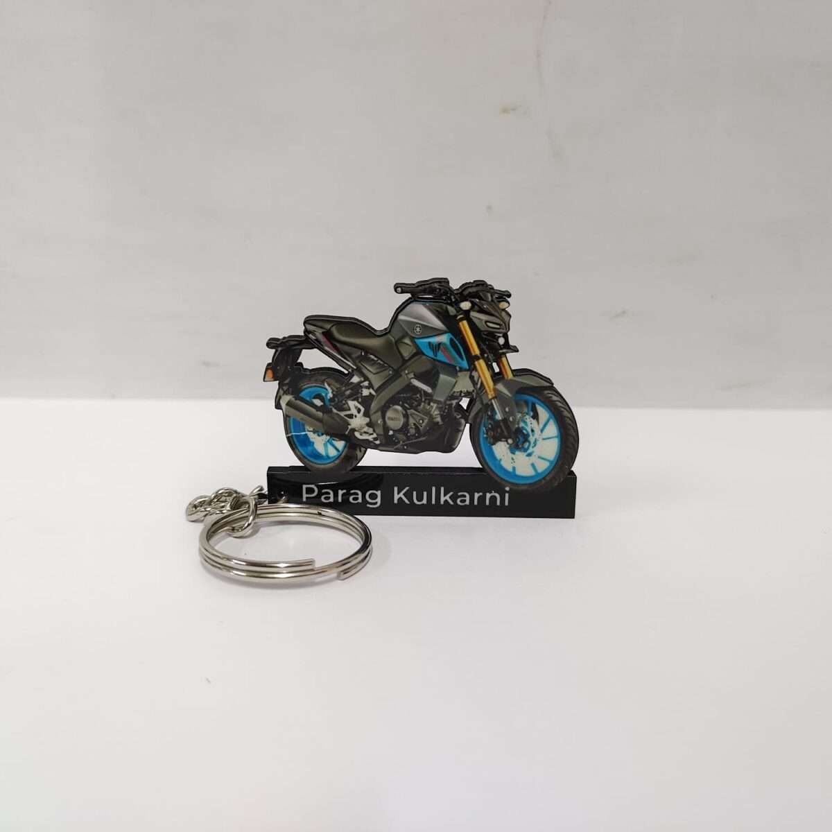 Customized Yamaha MT 15 V2 Cyan Storm DLX Colorful Bike Shape Gel Number Plate Keychain