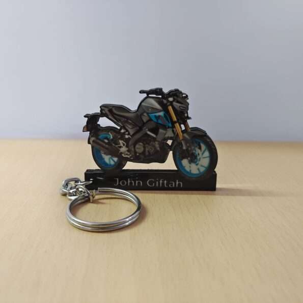 Customized Yamaha MT 15 V2 Cyan Storm DLX Colorful Bike Shape Gel Number Plate Keychain