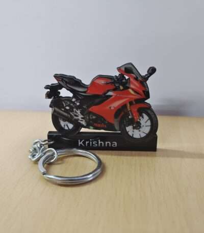 Customized Yamaha R15 V4 Metallic Red Colorful Bike Shape Gel Number Plate Keychain