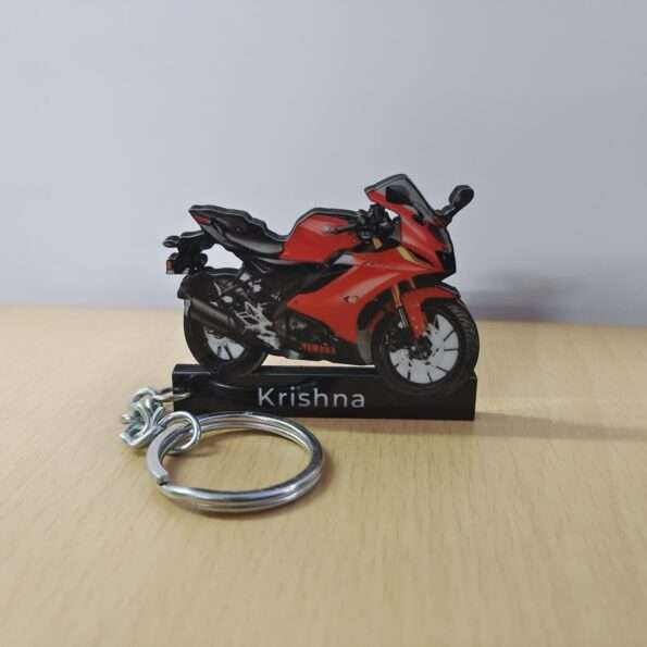 Customized Yamaha R15 V4 Metallic Red Colorful Bike Shape Gel Number Plate Keychain