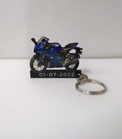 Customized Yamaha R15 V4 Racing Blue Colorful Bike Shape Gel Number Plate Keychain