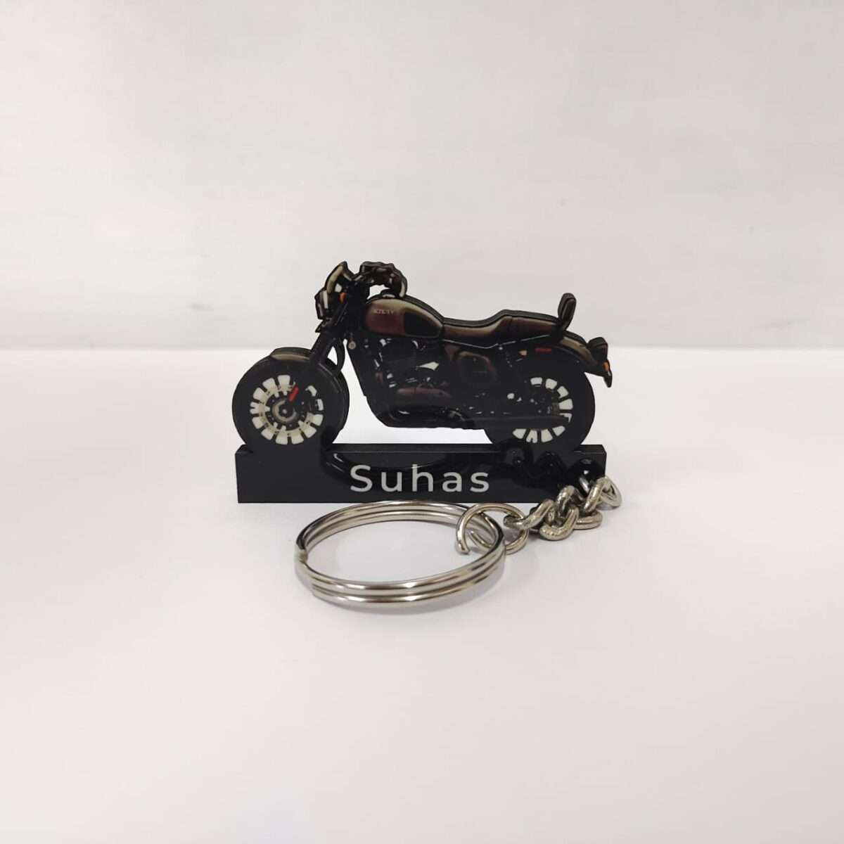 Customized Yezdi Roadster Smoke Grey Colorful Bike Shape Gel Number Plate Keychain (2)