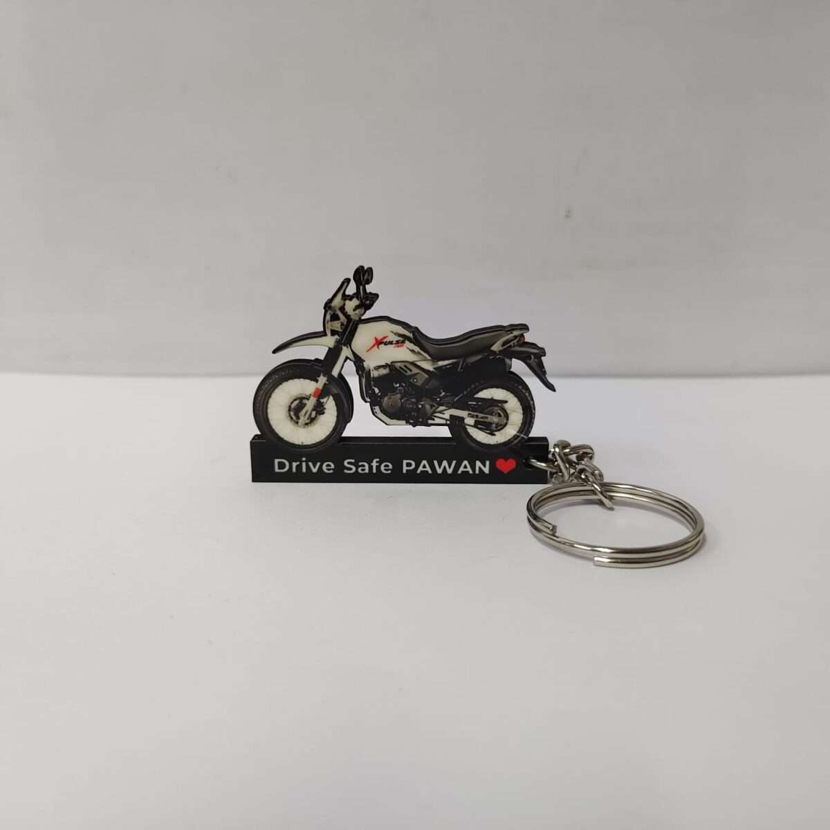 Customized Hero Xpulse 200 White Colorful Bike Shape Gel Number Plate Keychain