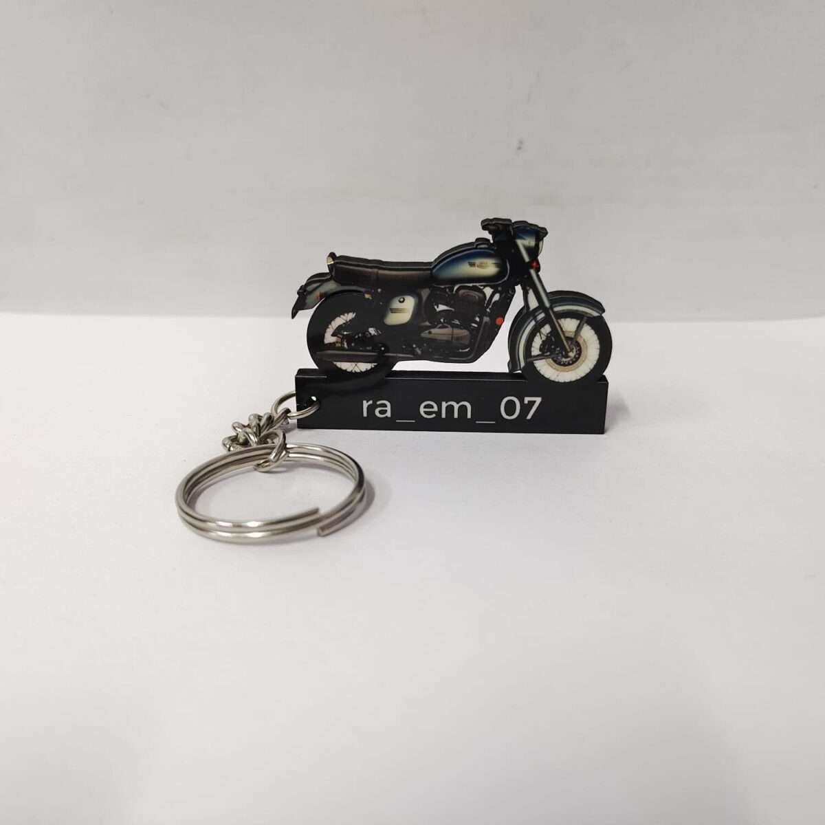 Customized Jawa Standard 300 Midnight Grey Colorful Bike Shape Gel Number Plate Keychain (2)