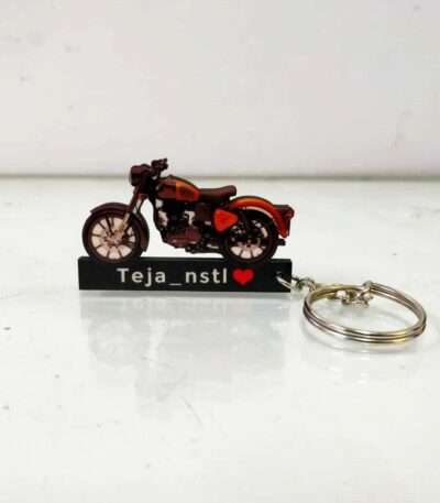 Customized Royal Enfield Classic 350 Orange Ember Colorful Bike Shape Gel Number Plate Keychain