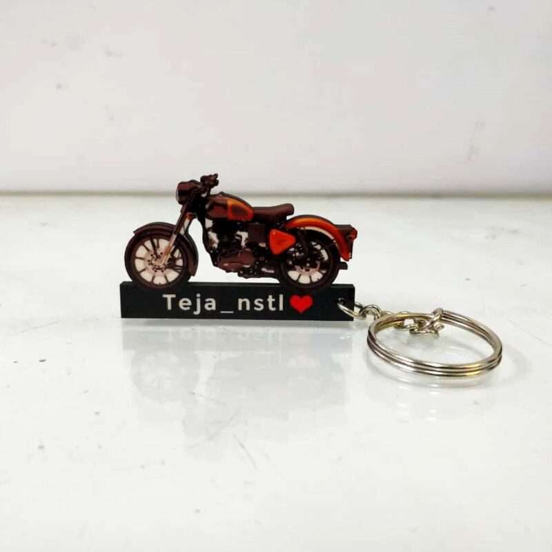 Customized Royal Enfield Classic 350 Orange Ember Colorful Bike Shape Gel Number Plate Keychain